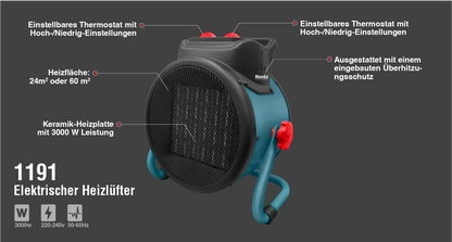 [1191] Riscaldatore Elettrico 3000 W