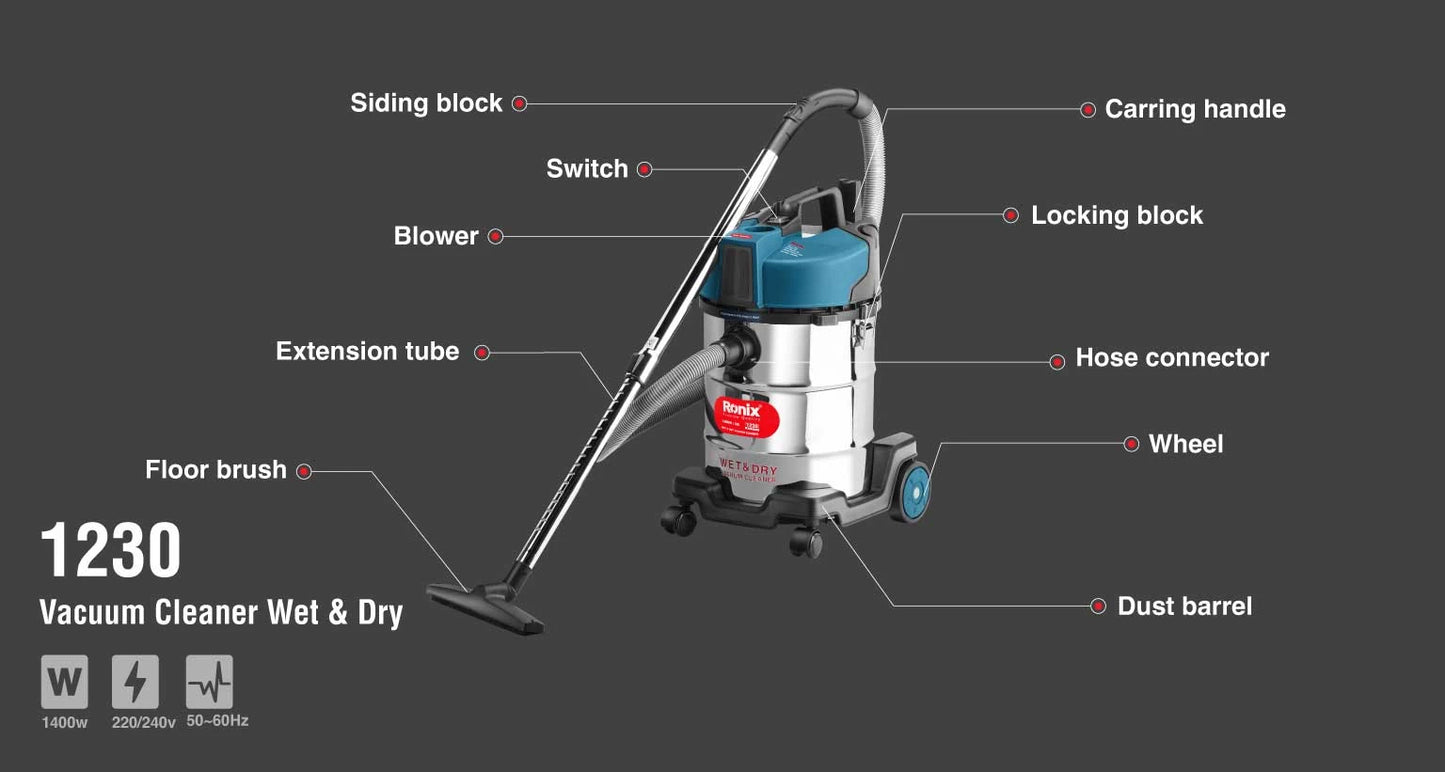 [1230] Aspiratore Industriale 1400W-30L-17Kpa
