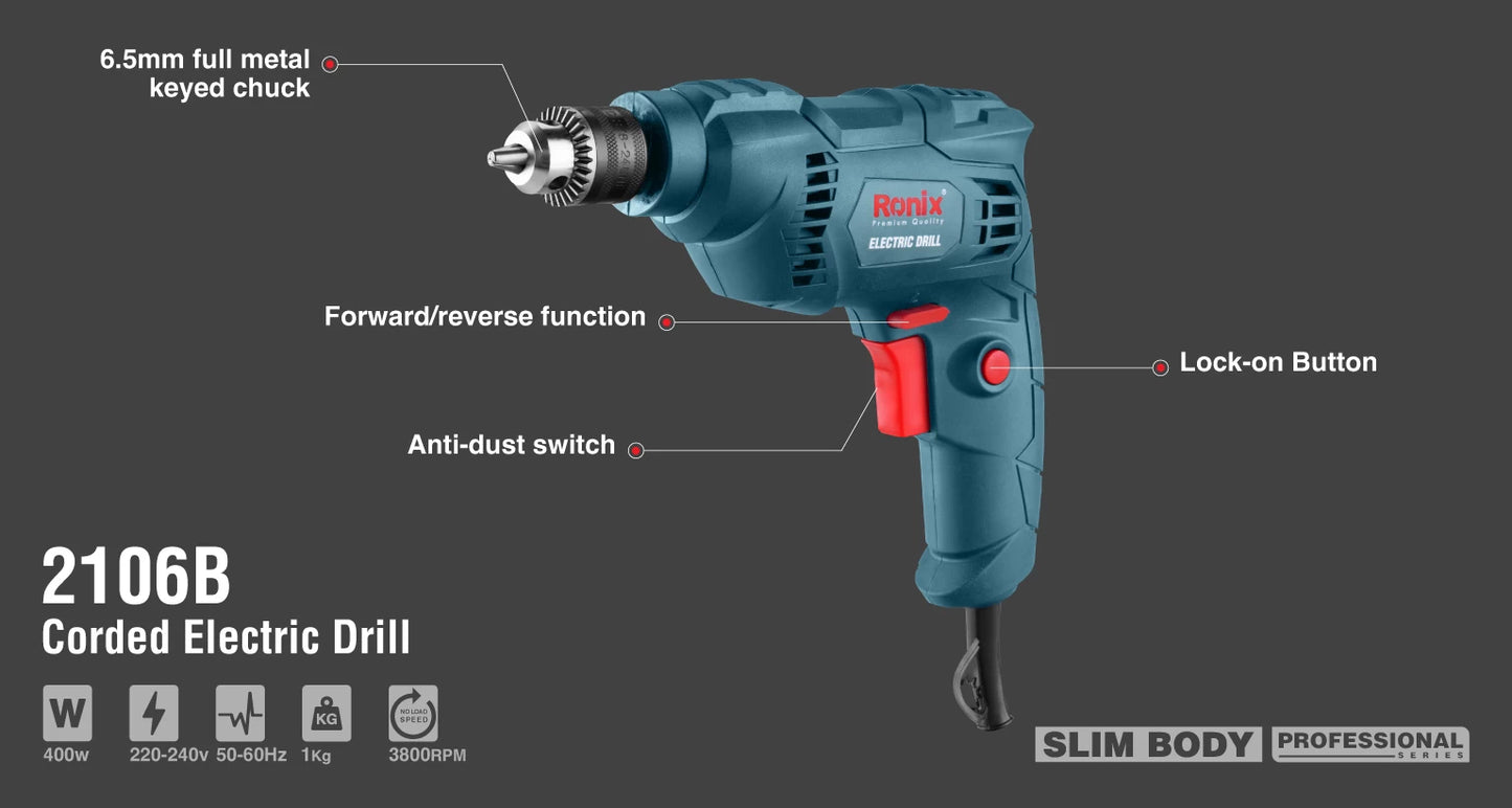[2106B] Trapano Elettrico 400W-6.5mm-3800RPM