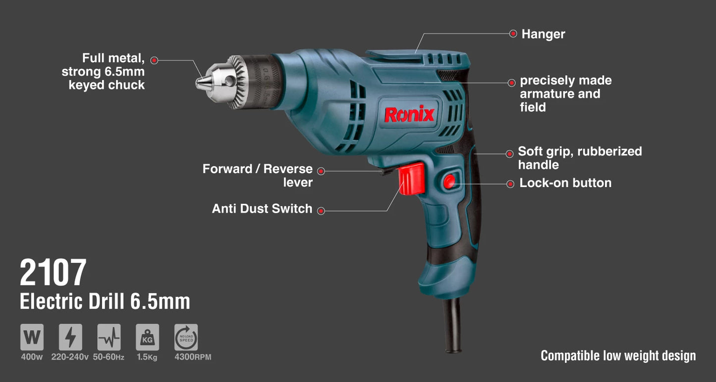 [2107] Trapano Elettrico 400W-6.5mm-4300RPM