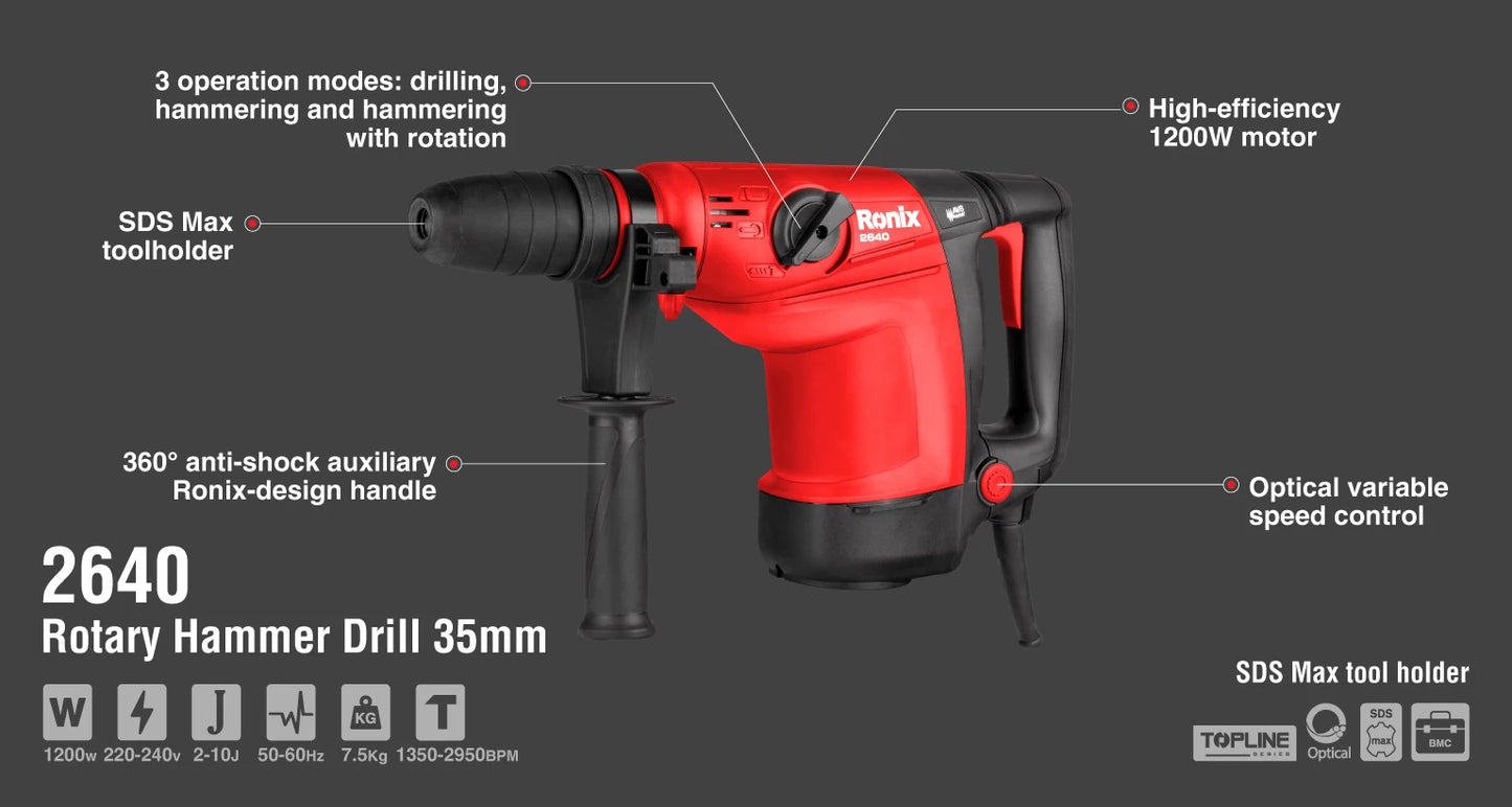 [2640] Martello Rotativo 40mm,1200W,SDS-Max,Topline Model