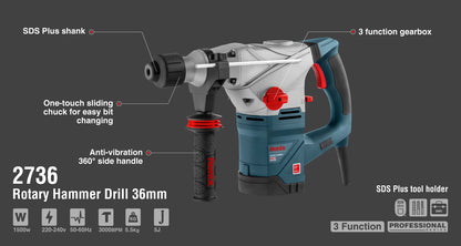 [2736] Martello Rotativo 1500W-36mm-3000BPM