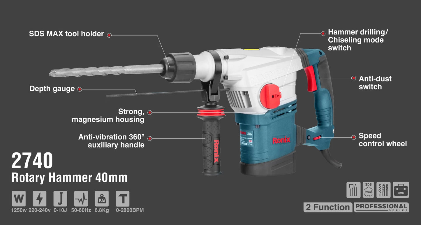 [2740] Martello Rotativo 1250W-40mm-2800BPM