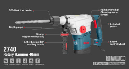 [2740] Martello Rotativo 1250W-40mm-2800BPM