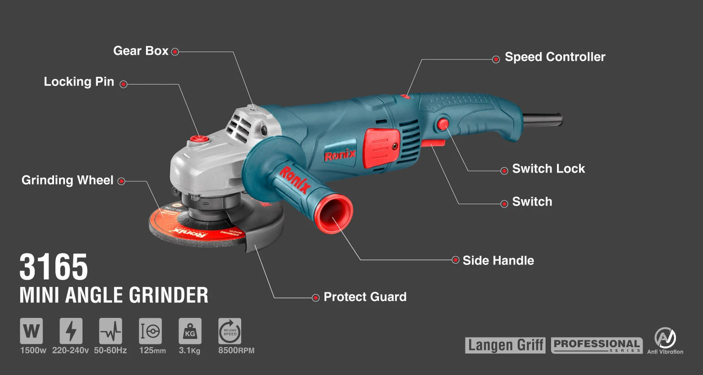 [3165] Mini smerigliatrice angolare 1500W-125mm