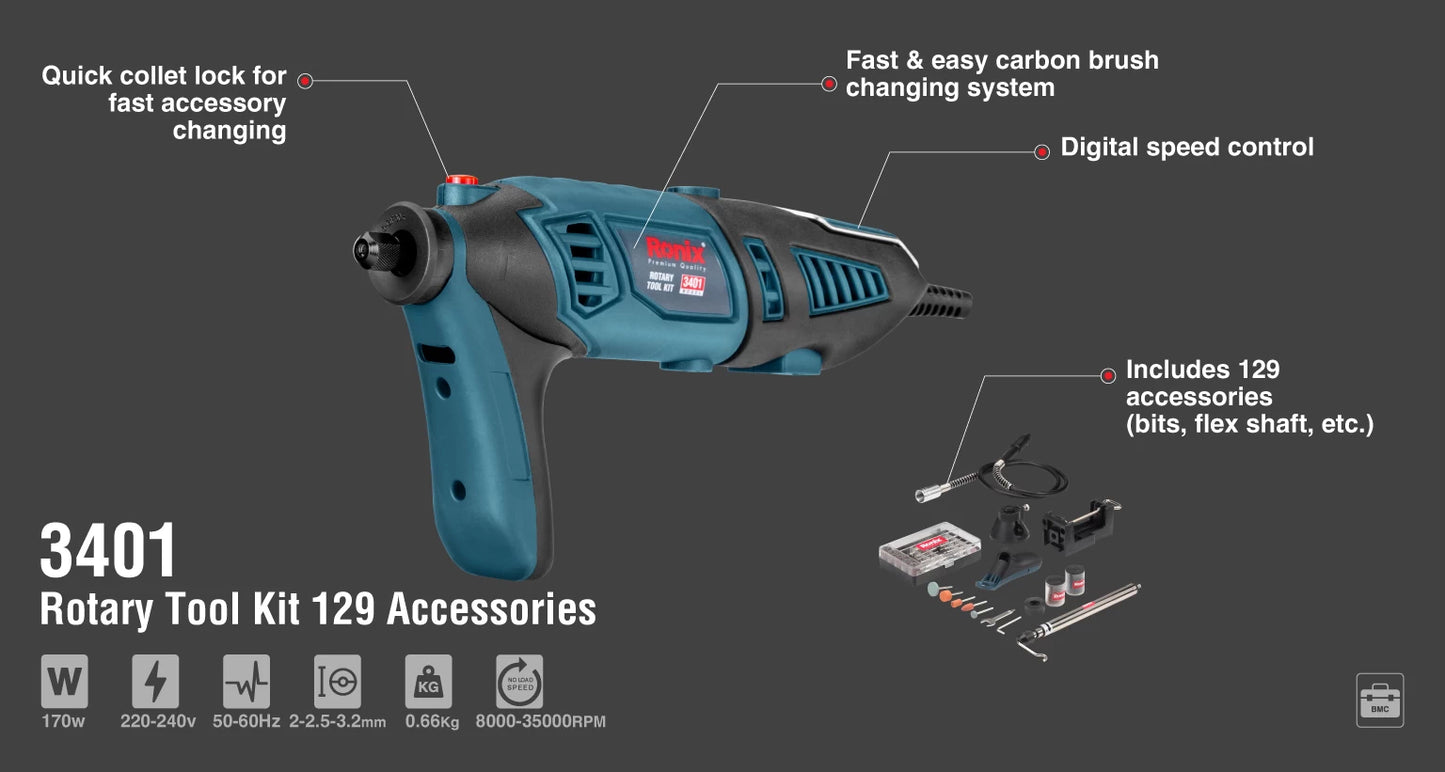 [3401] Kit di Utensili Rotativi 170W-3.2mm