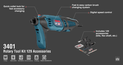 [3401] Kit di Utensili Rotativi 170W-3.2mm