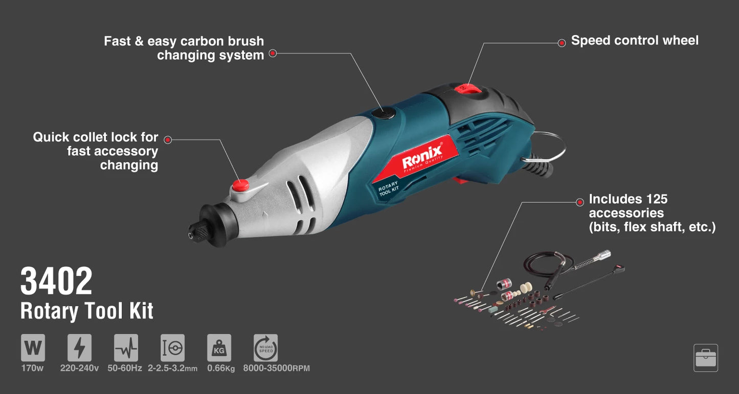 [3402] Kit di Utensili Rotativi 170W-(1.6-2.3-3.2mm)