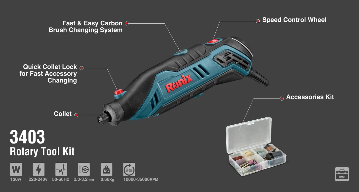 [3403] Kit di Utensili Rotativi (40pcs) 130W-(2.3-3.2mm)