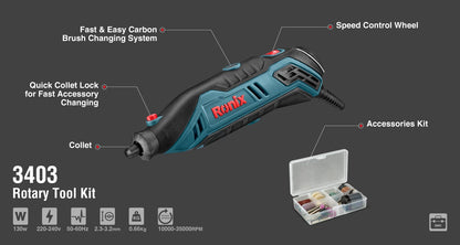 [3403] Kit di Utensili Rotativi (40pcs) 130W-(2.3-3.2mm)