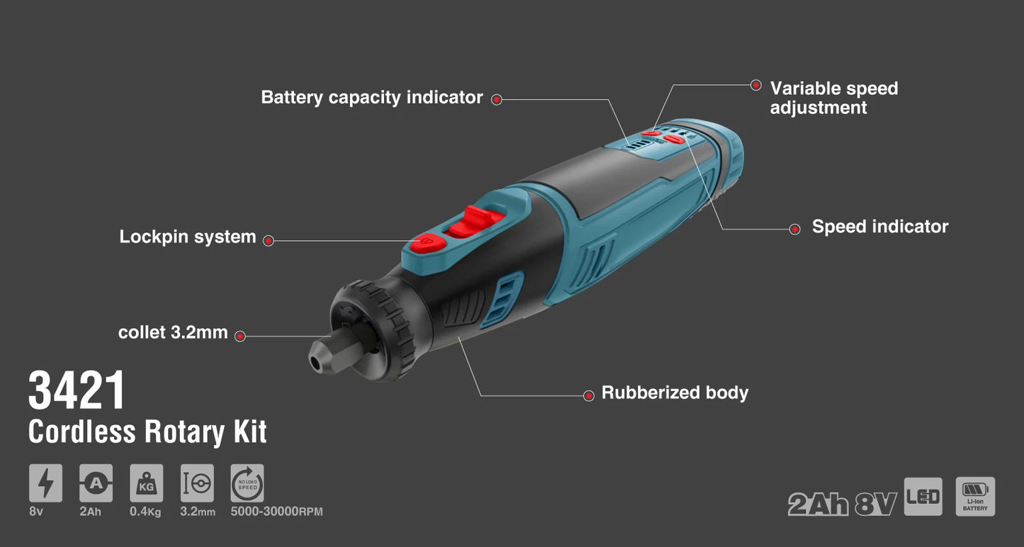 [3421] Kit mini Grinder 8V Cordless - 3,2 mm