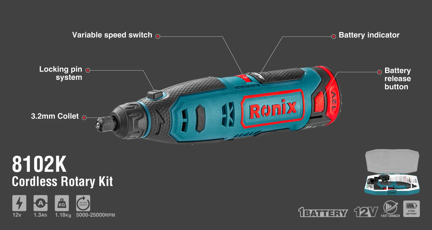 [8102K] Kit di Utensili Rotativi Cordless 12V 3.2mm