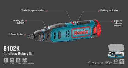 [8102K] Kit di Utensili Rotativi Cordless 12V 3.2mm