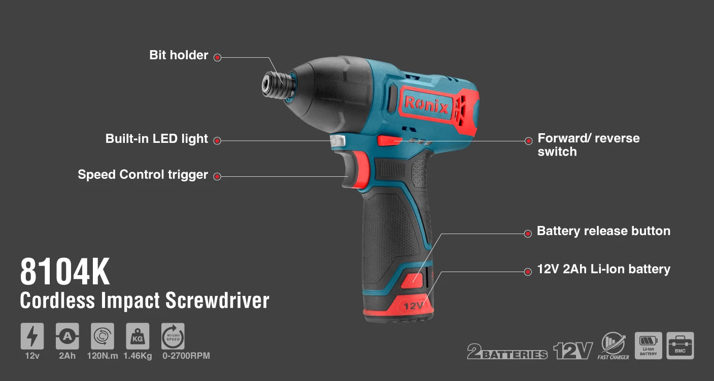 [8104K] Kit di avvitatori 12V Cordless 120N.m
