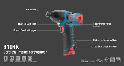 [8104K] Kit di avvitatori 12V Cordless 120N.m