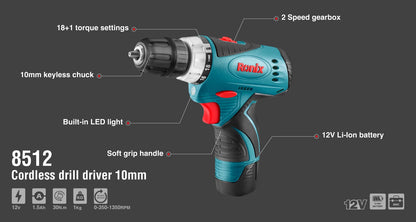 [8512] Trapano Avvitatore Senza Filo, 12V, 30N.M