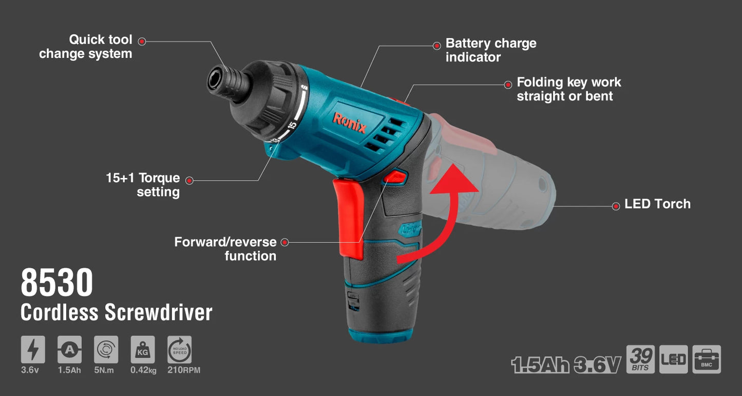 [8530] Cacciavite Cordless Pieghevole 5N.m