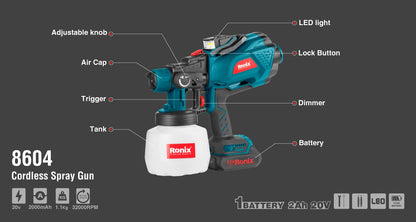 [8604] Pistola a Spruzzo 20V Senza Filo 32000RPM