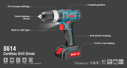 [8614] Trapano avvitatore cordless 14.4v 10mm-30N.m