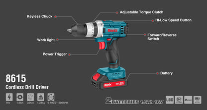 [8615] Trapano avvitatore a percussione cordless 16v 10mm-32N.m