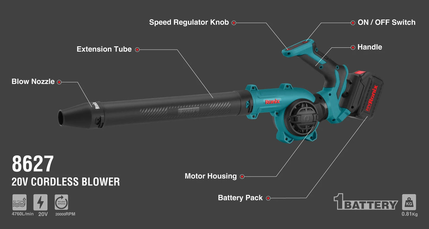 [8627] Soffiatore Cordless 20V 4,76m³/min