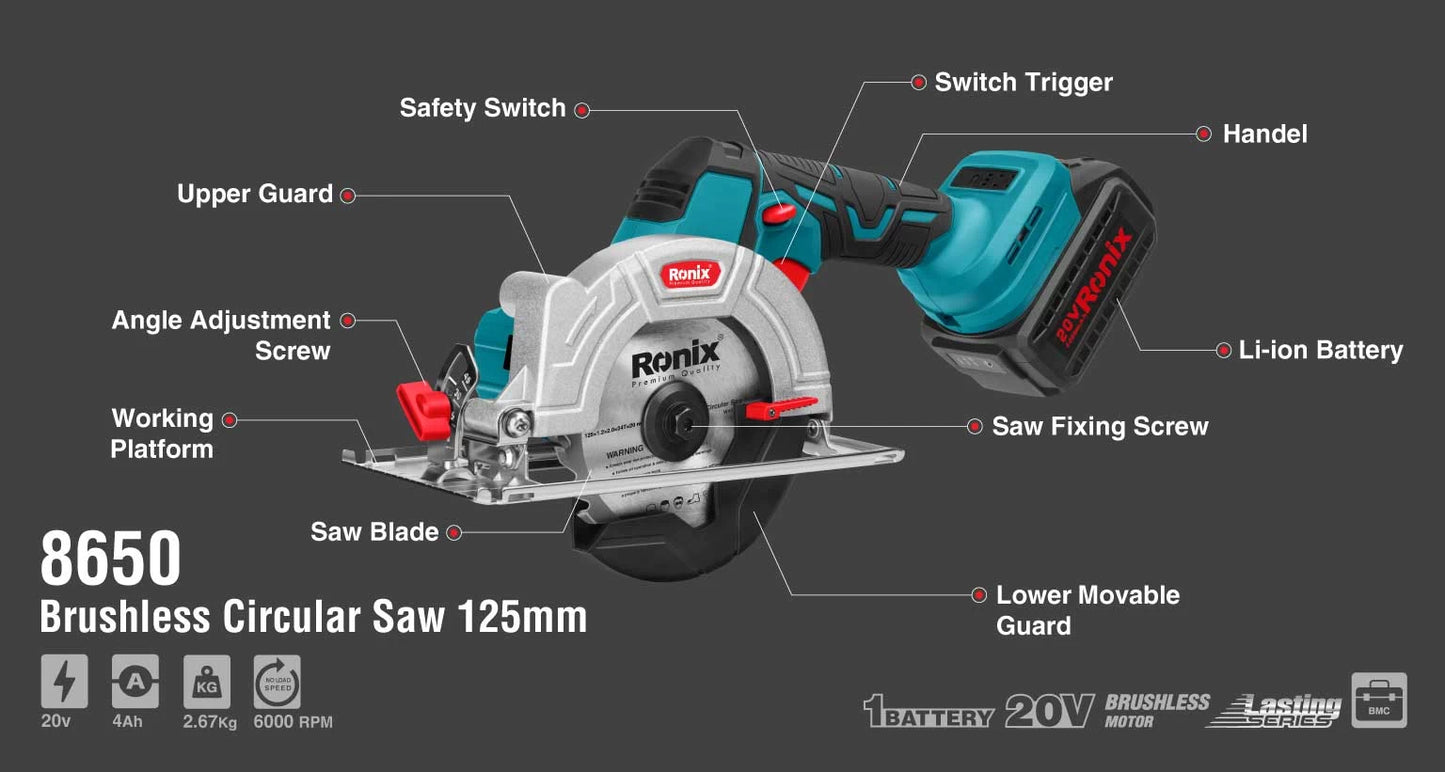[8650] Segatrice circolare cordless Brushless 20V - 125mm