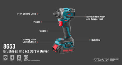 [8653] Cacciavite a impulsi cordless Brushless 20V 230N.m