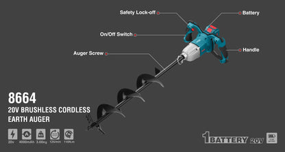 [8664] 20V Trapano per Terra Brushless Senza Filo