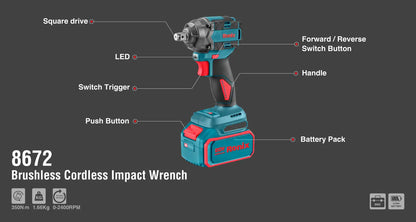 [8672] Chiave a impulsi cordless Brushless 20V 1/2 pollice-350N.m