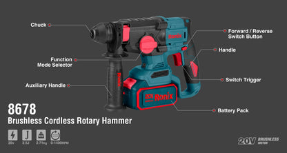 [8678] 20V Brushless Cordless Rotary Hammer 2.5J