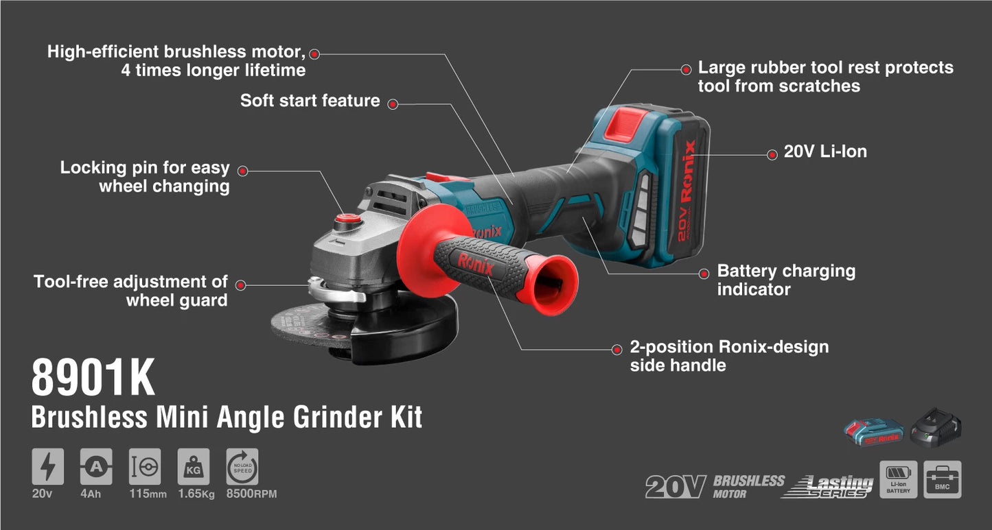 [8901K] Kit mini smerigliatrice angolare 115mm 20v Brushless