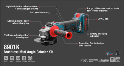 [8901K] Kit mini smerigliatrice angolare 115mm 20v Brushless