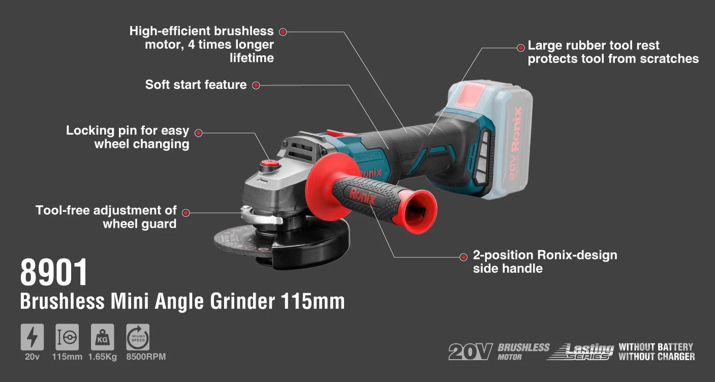 [8901] 20v Brushless mini smerigliatrice angolare 115mm