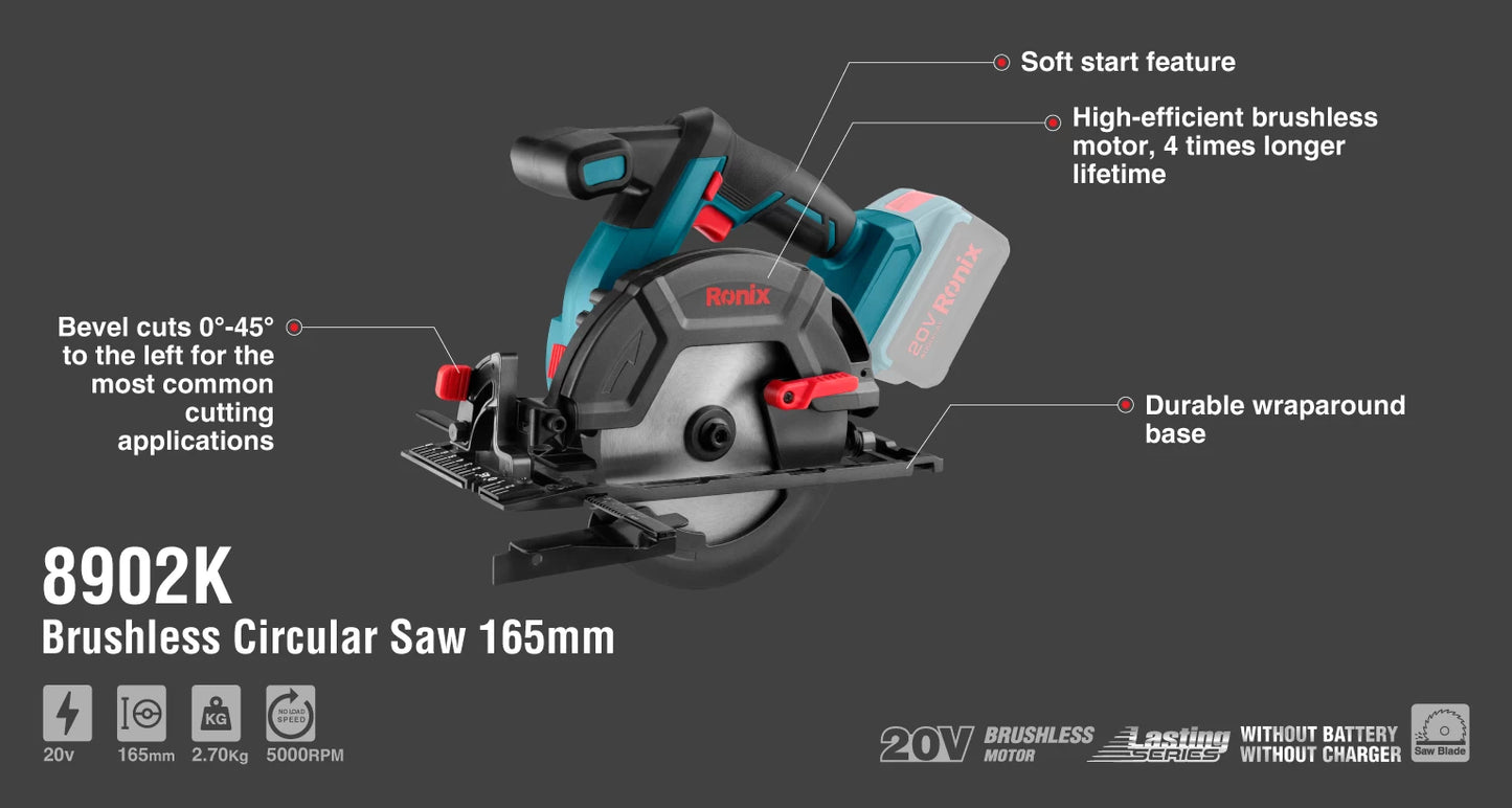 [8902K] Kit Sega Circolare Cordless Brushless 165mm 20V