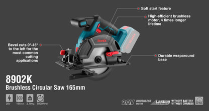 [8902K] Kit Sega Circolare Cordless Brushless 165mm 20V