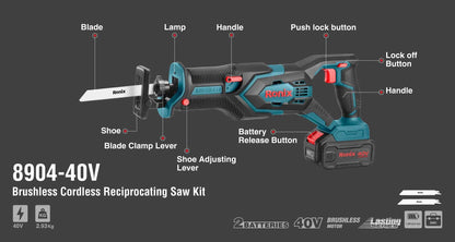 [8904-40V] Kit di sega a gattuccio cordless Brushless 40V