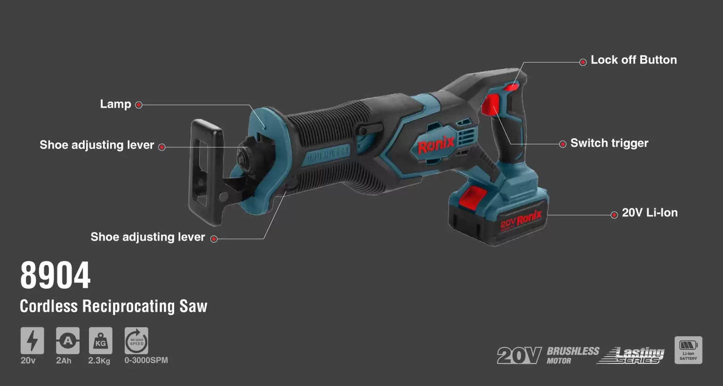 [8904] Seghetto alternativo cordless brushless 20V 3000 SPM