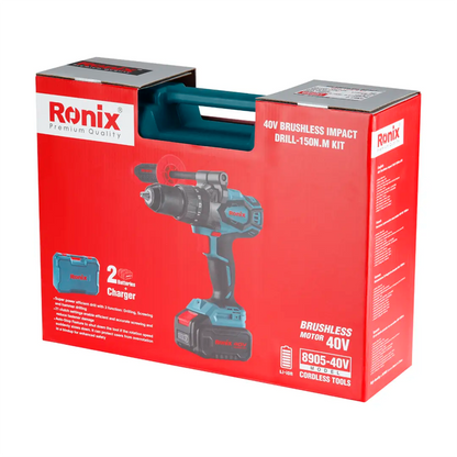 [8905-40V] Kit di Trapano a Percussione Cordless Brushless 40V 150 N.m