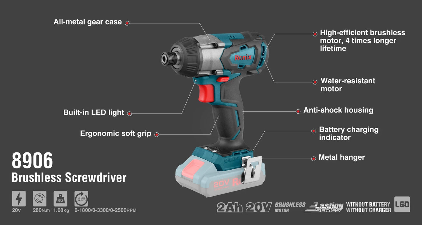 [8906] Cacciavite 20V Brushless Cordless 280N.M