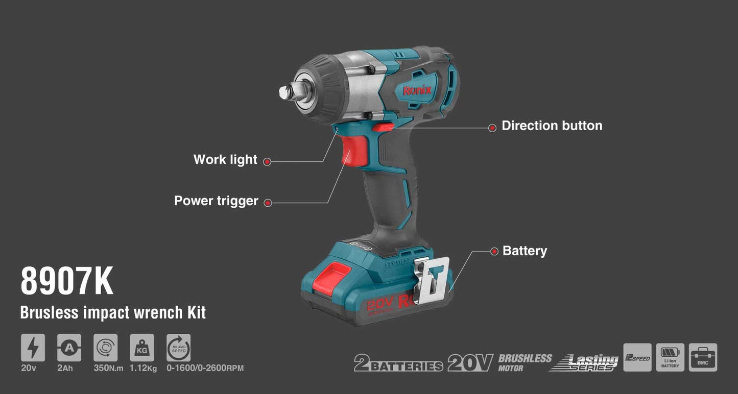 [8907K] Kit chiave a impulsi 1/2 pollice Brushless 20V
