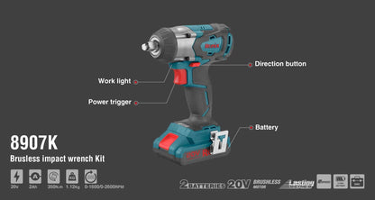 [8907K] Kit chiave a impulsi 1/2 pollice Brushless 20V