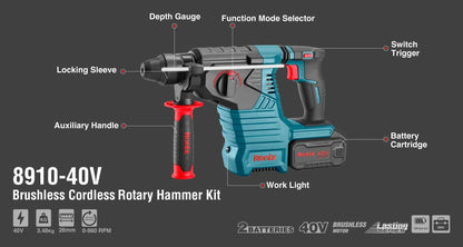 [8910-40V] Kit Martello Rotativo Cordless Brushless 40V 2.4 J – 28 mm