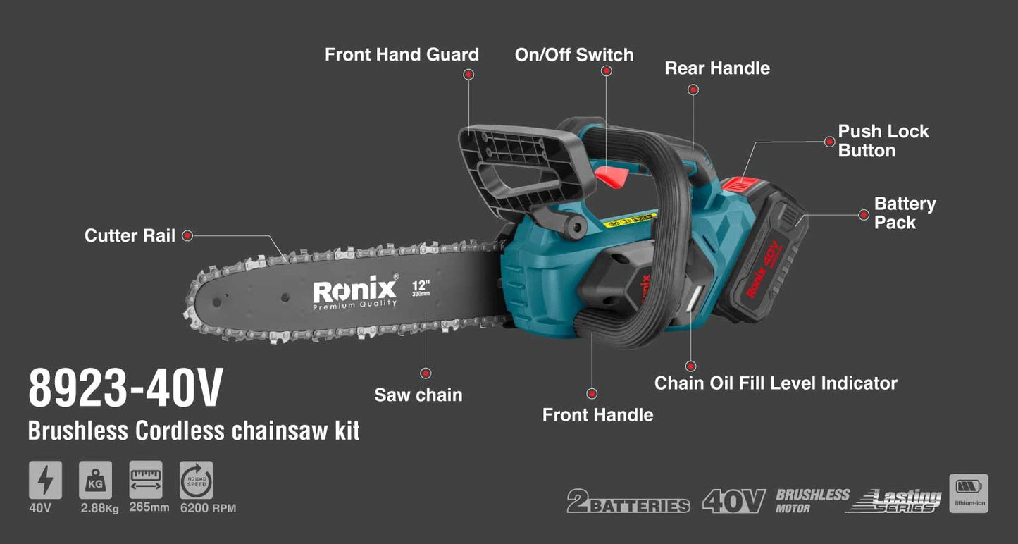 [8923-40V] Kit motosega cordless 40V Brushless 30cm
