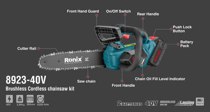 [8923-40V] Kit motosega cordless 40V Brushless 30cm