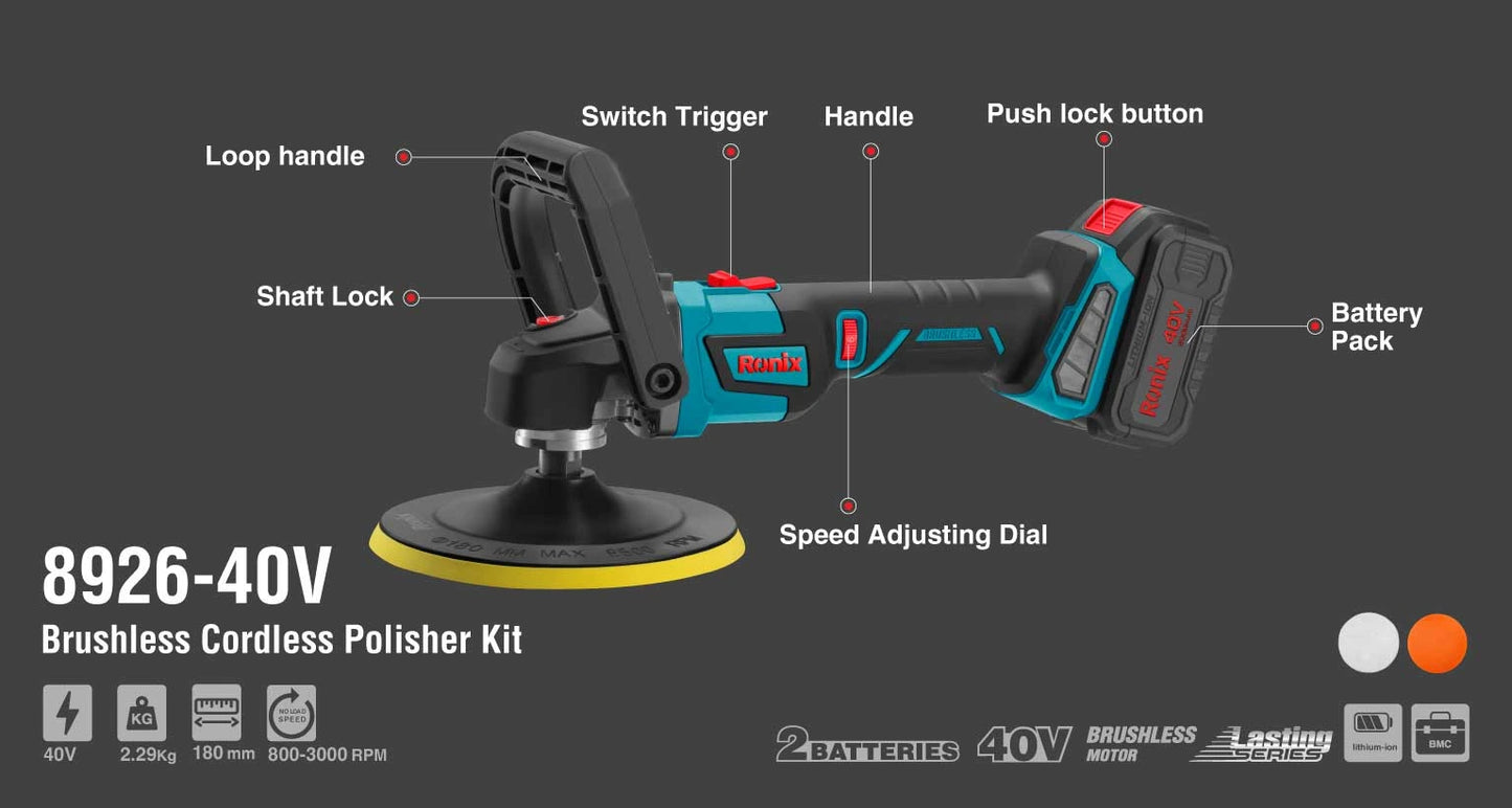 [8926-40V] Kit lucidatrice cordless 40V Brushless 180mm