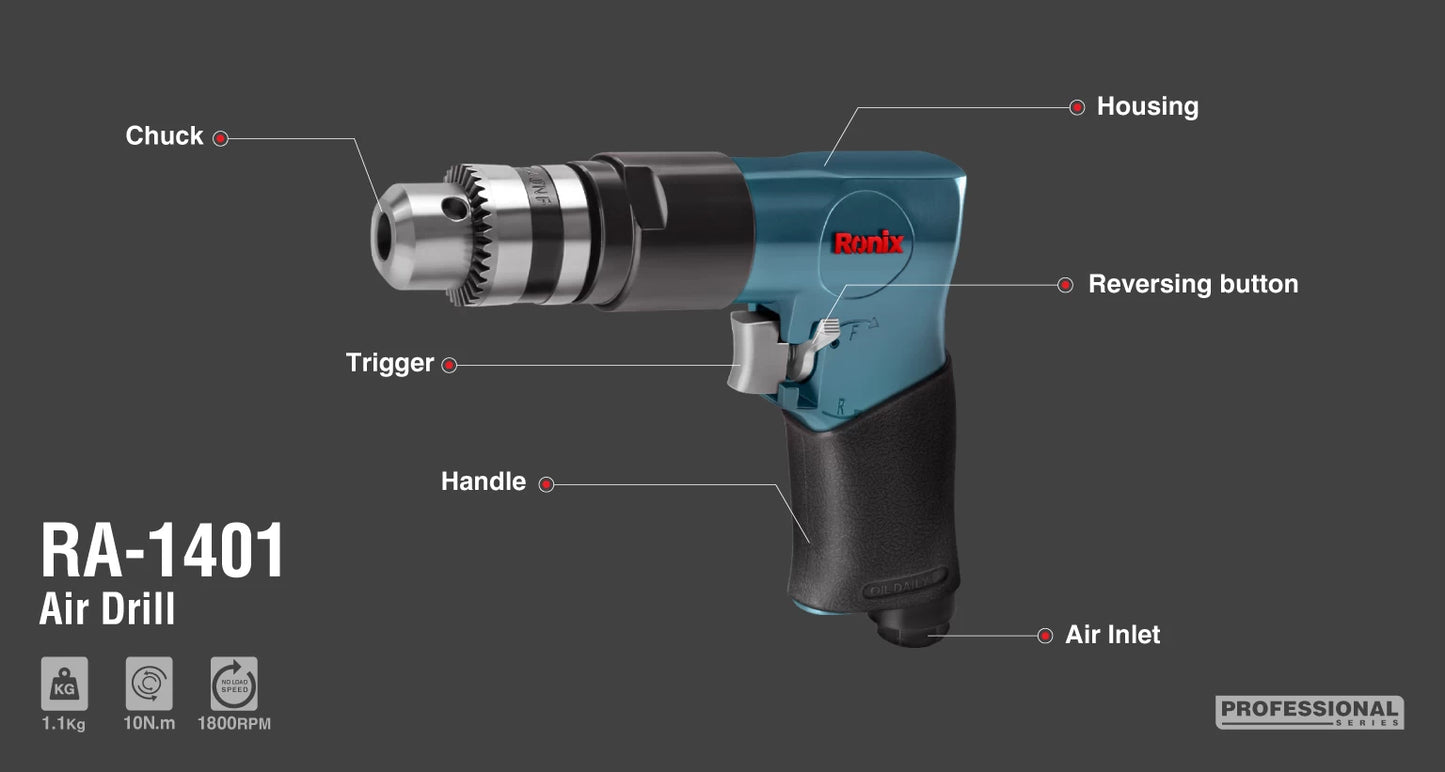 [RA-1401] Trapano ad aria 10mm-10N.m con mandrino a chiave