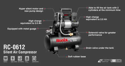 [RC-0612] Compressore d'aria silenzioso 6L-6000W