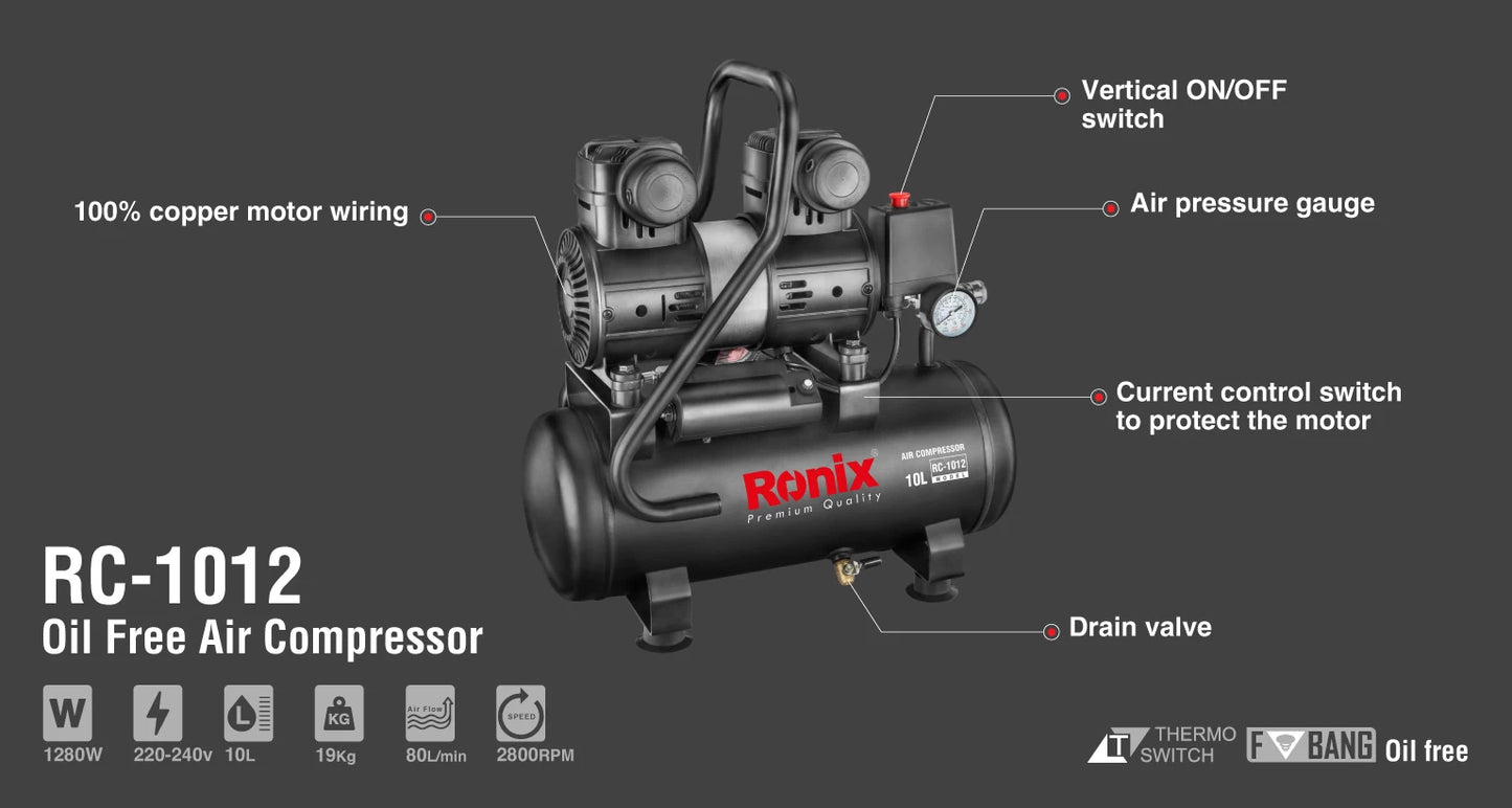 [RC-1012] Compressore d'Aria Silenzioso 10L-1280W