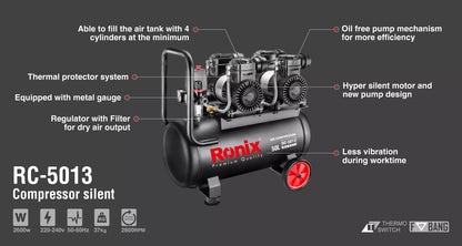 [RC-5013] Compressore d'Aria Silenzioso 50L-2600W