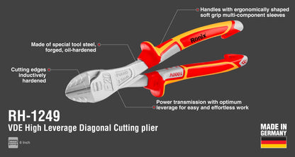 [RH-1249] Pinza Diagonale a Leva Alta VDE 8 inch Tedesca